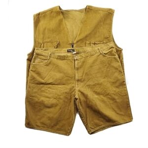 Greystone Denim Hunting Shorts & Vest Big & Tall Men 52 Green Brown VTG USA Made
